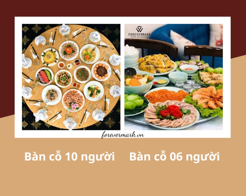 Bàn cỗ 10 hoặc 6 sẽ khác nhau về số lượng món ăn